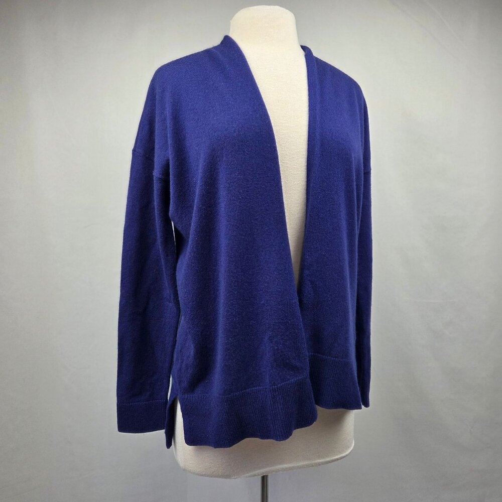 Ann Taylor 100% Cashmere Open Front Cardigan Royal Blue Size Small